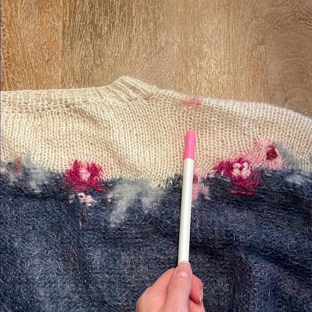 Vintage Handmade Knit Colorblock and Floral Crewneck Sweater - Picture 9 of 11
